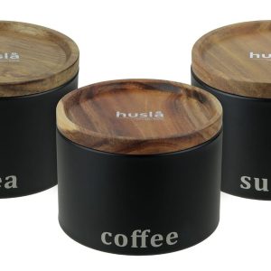 3-PIECE SET OF CONTAINERS FOR COFFEE, TEA, AND SUGAR HUSLA 73949 ACACIA.