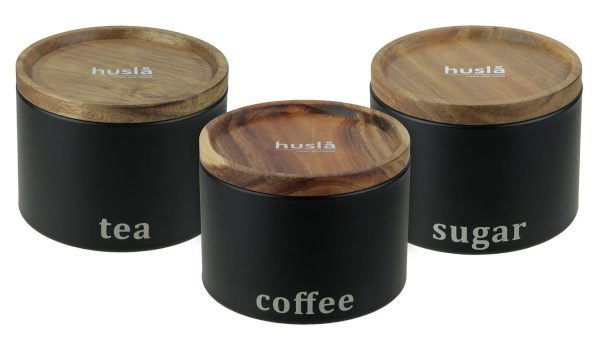 3-PIECE SET OF CONTAINERS FOR COFFEE, TEA, AND SUGAR HUSLA 73949 ACACIA.