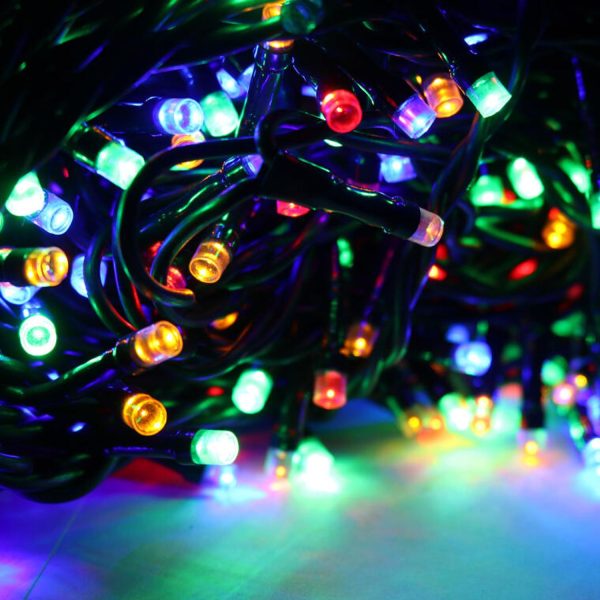 "Indoor multicolor flashing effect 200 LED Christmas tree lights."