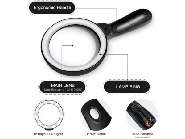 10x Magnifying Glass with 12 LED Illumination.