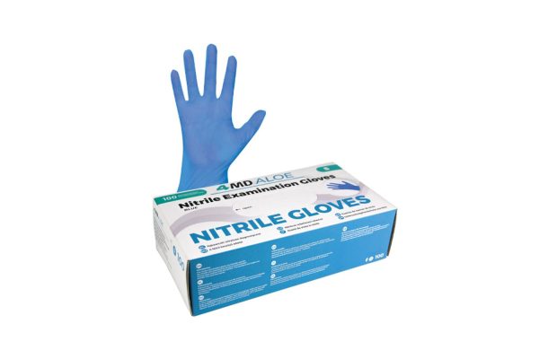 4MD Aloe blue nitrile diagnostic gloves s.S