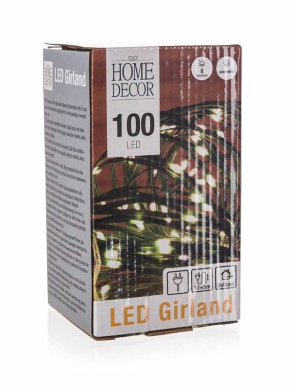 100 LED External String, 10m + 5m, 230V, 8 functions, white light