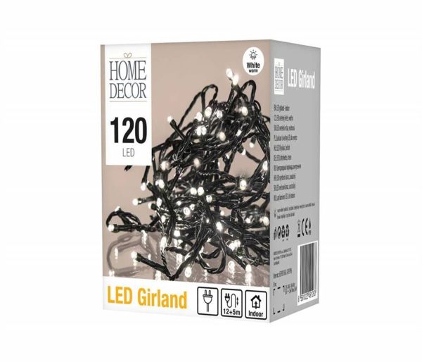 120 LED Light Chain, 12m + 5m, 230V, Warm White Light